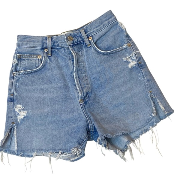 Agolde Dee Distressed Denim Shorts Womens 23 Blue Coachella Festival Hippie Chic - Picture 2 of 11